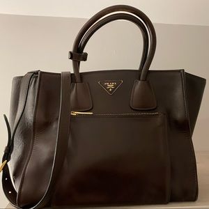 PRADA Soft Calf Leather Double Handle Tote Bag